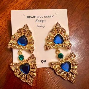 Beautiful Earth Boutique blue, green, and gold statement dangle earrings